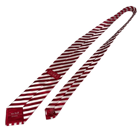 Italo Ferretti Men's Red White Diagonal Striped Silk Tie Italy Silvi Marina - Picture 9 of 12